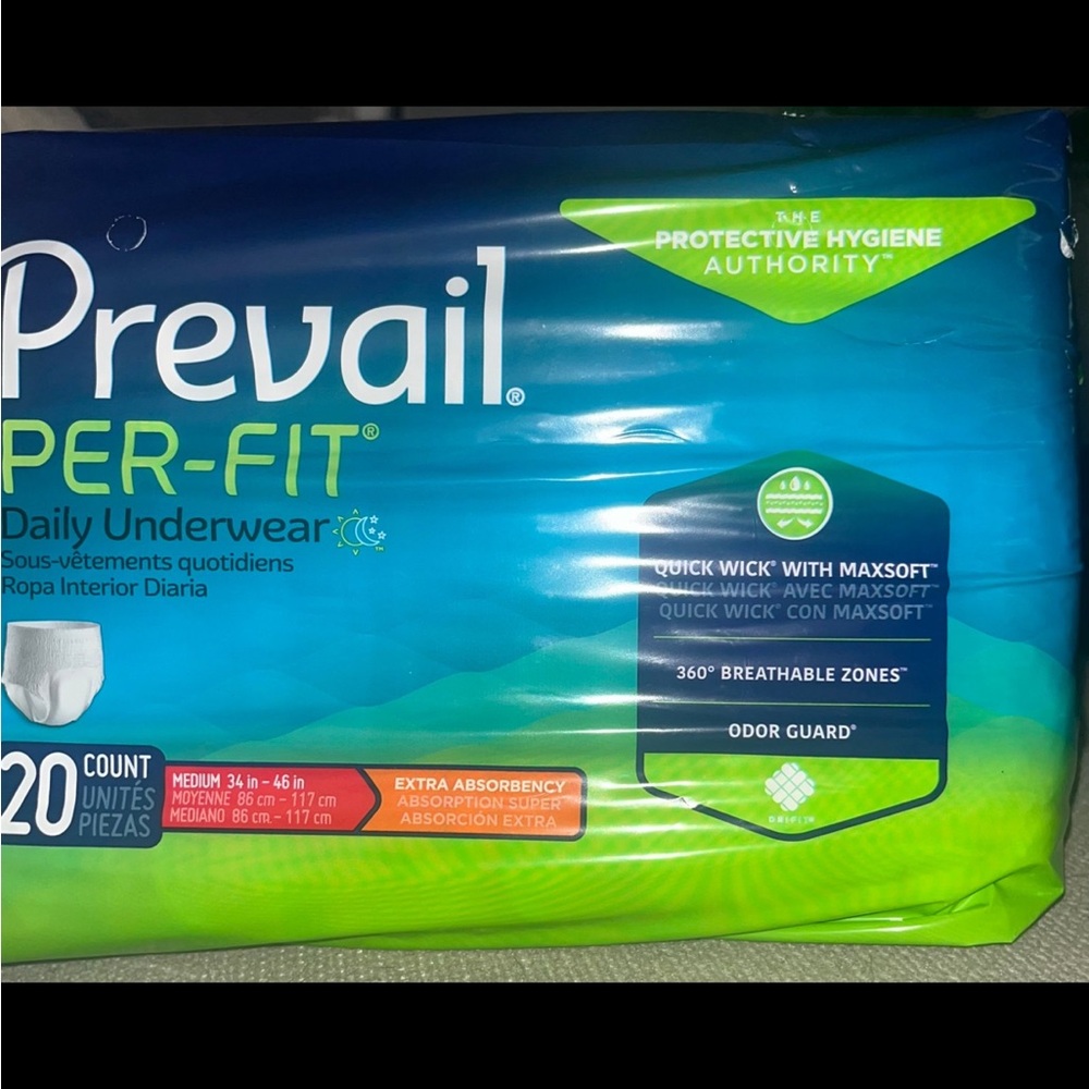Prevail Per-Fit, size Medium, 20 count daily underwear